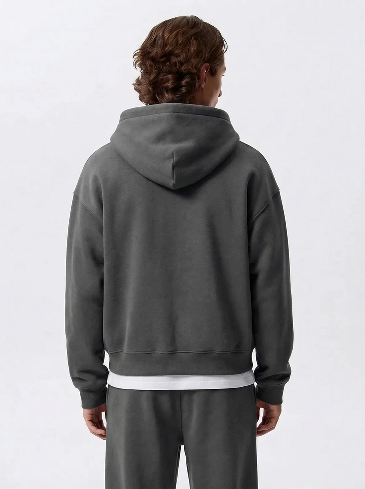 Men's Cotton Fleece Double-Zip Hoodie Wide-Leg Set - Dark Grey