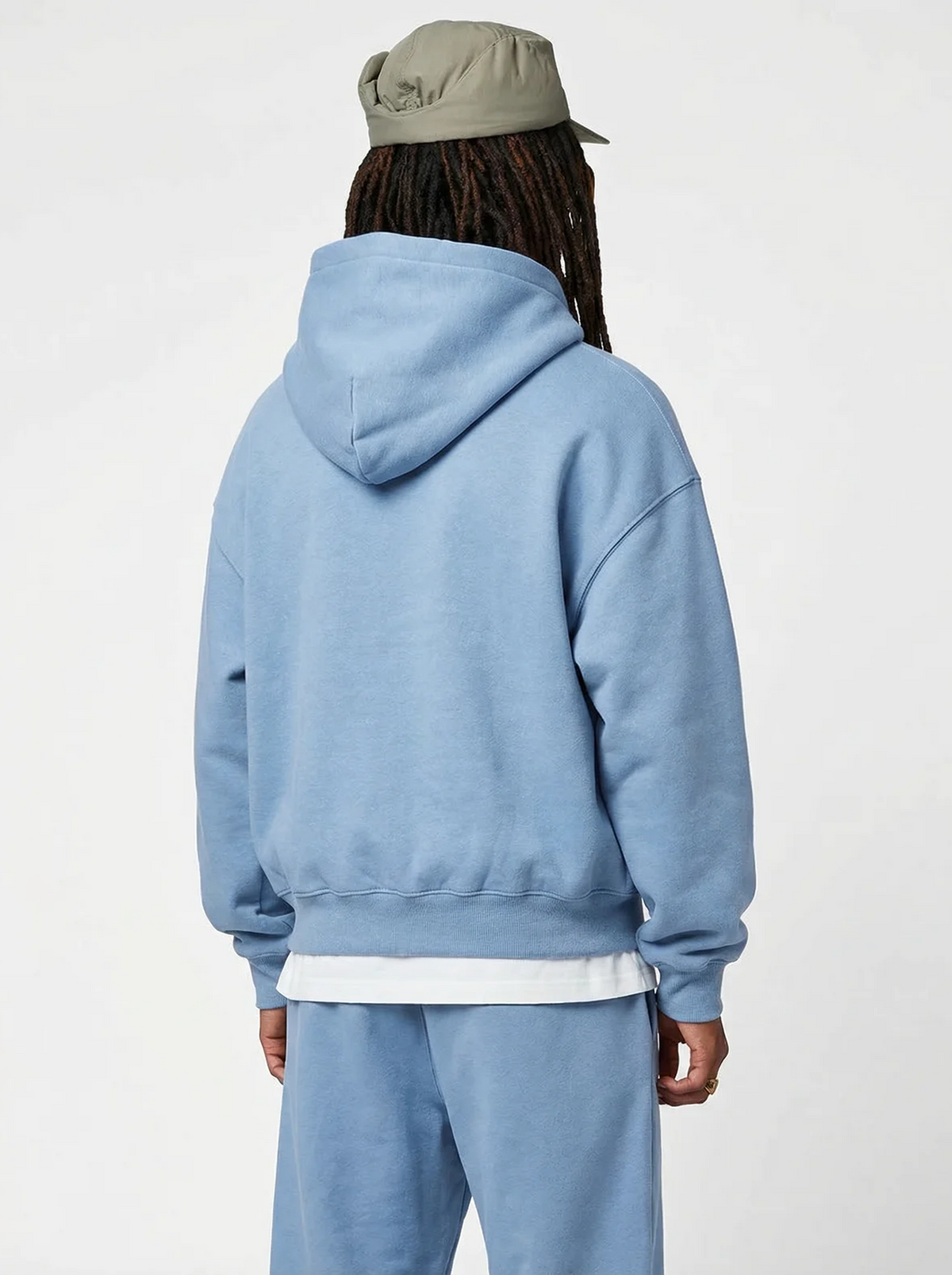 Men's Cotton Fleece Double-Zip Hoodie Wide-Leg Set - Smokey Blue