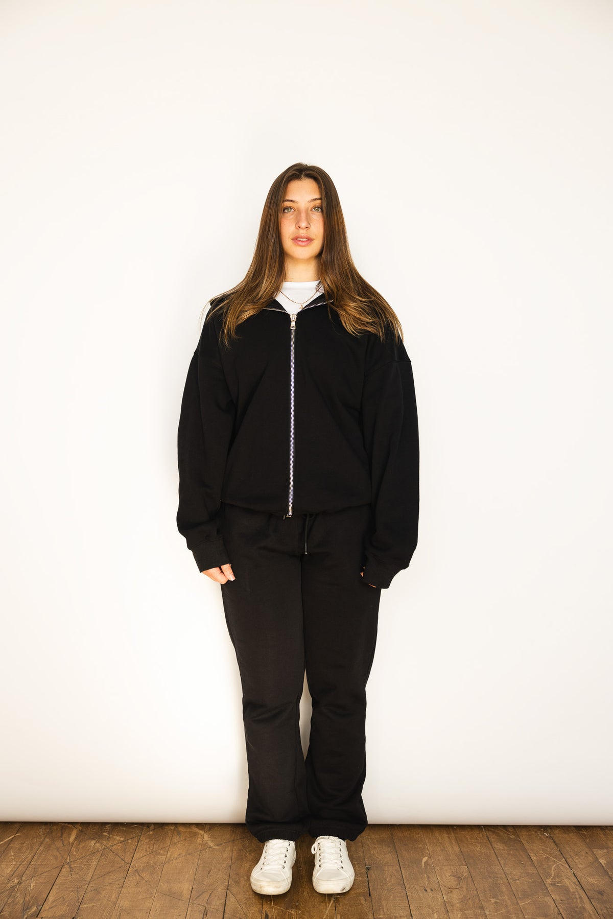 French Terry Double Zip Up - Black