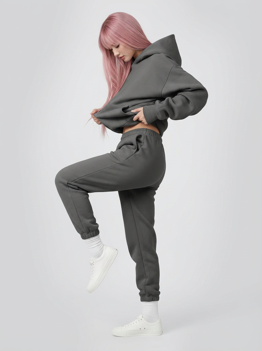 Women's Cotton Fleece Set - Dark Grey