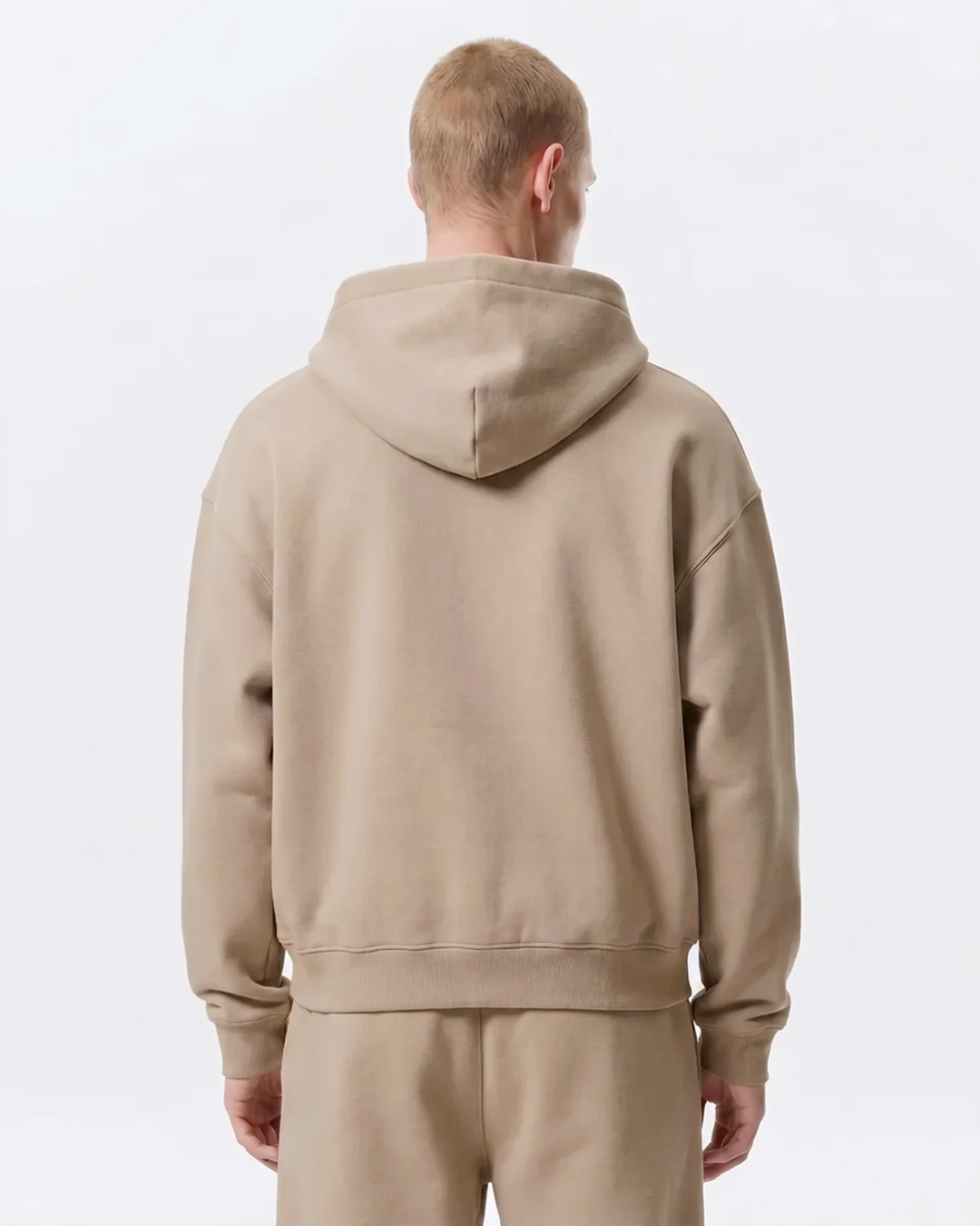 Men's Cotton Fleece Double-Zip Hoodie Wide-Leg Set - Khaki