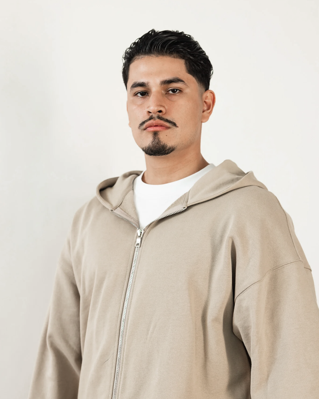 French Terry Double Zip Up - Khaki