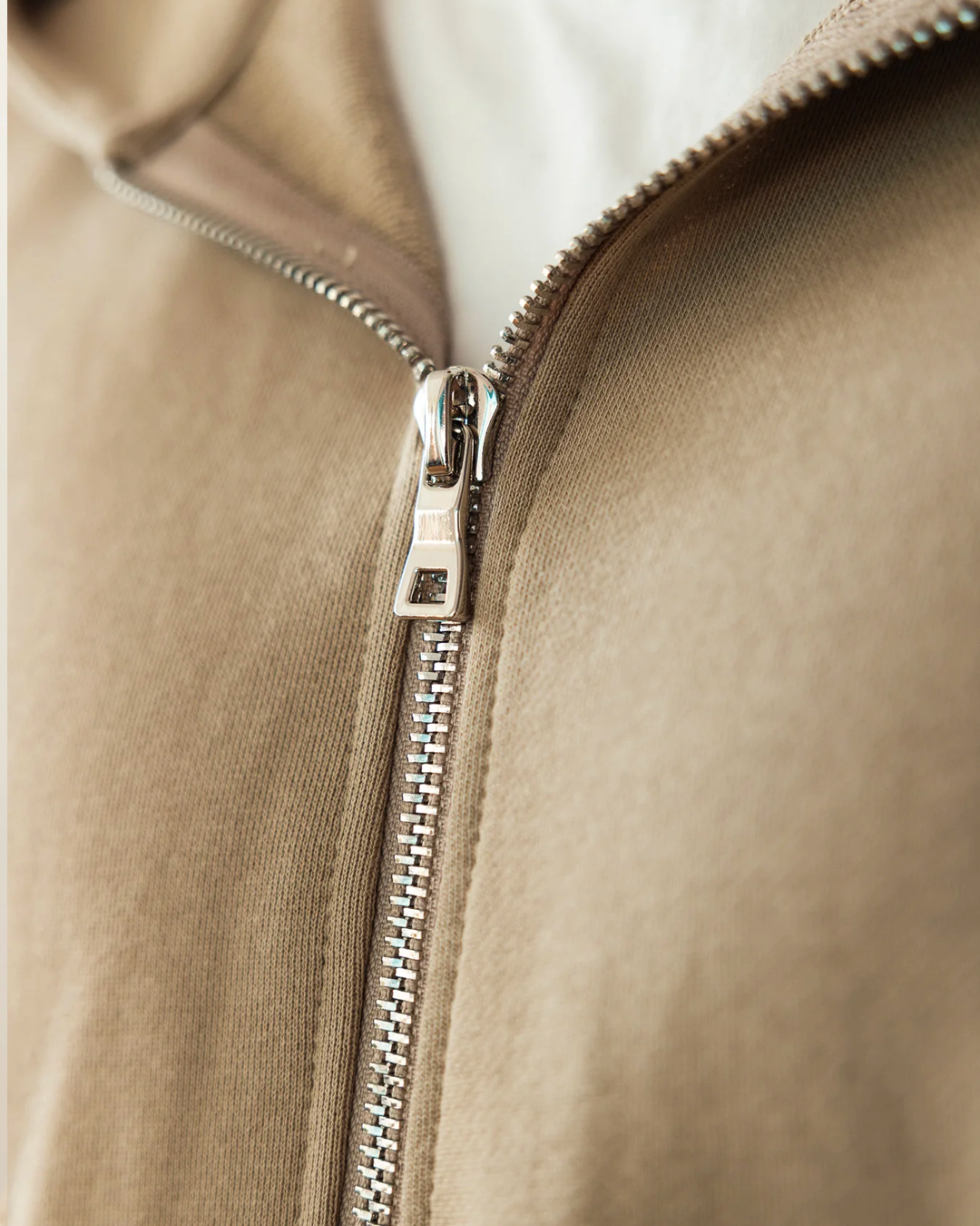 French Terry Double Zip Up - Khaki