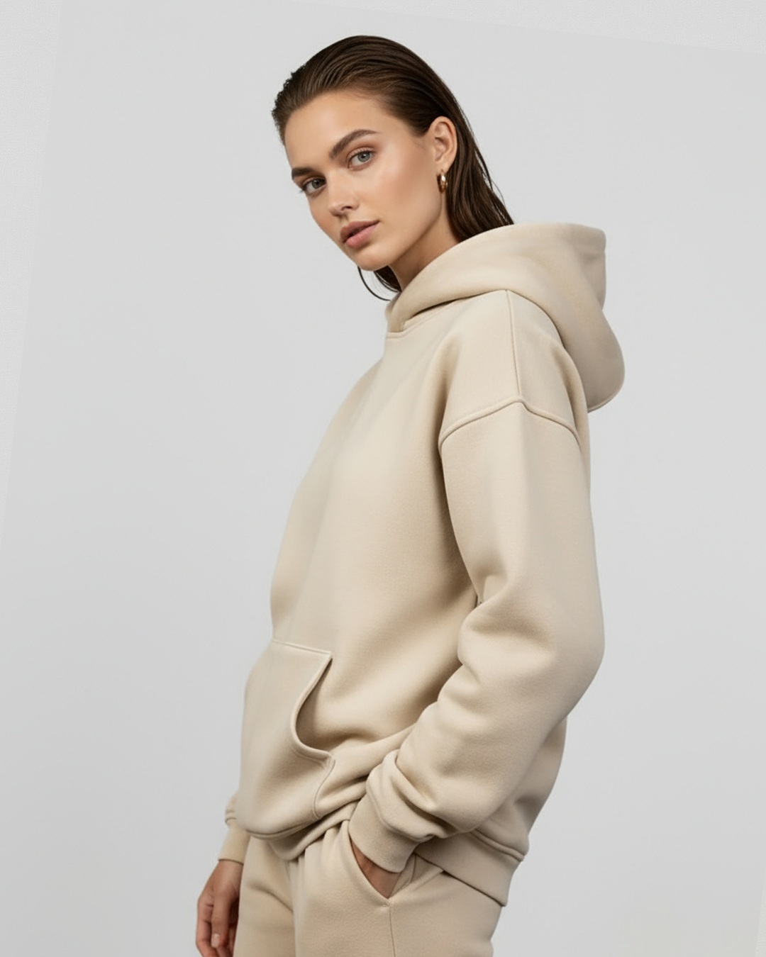 MEN'S Cotton Fleece Hoodie - Sand
