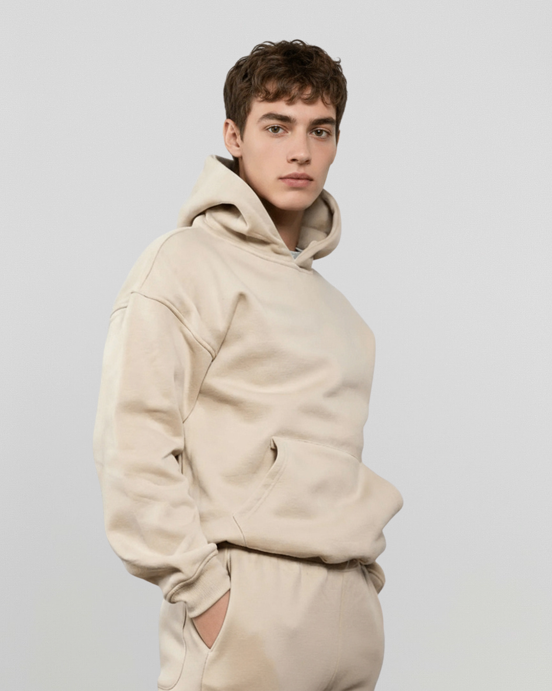 MEN'S Cotton Fleece Hoodie - Sand