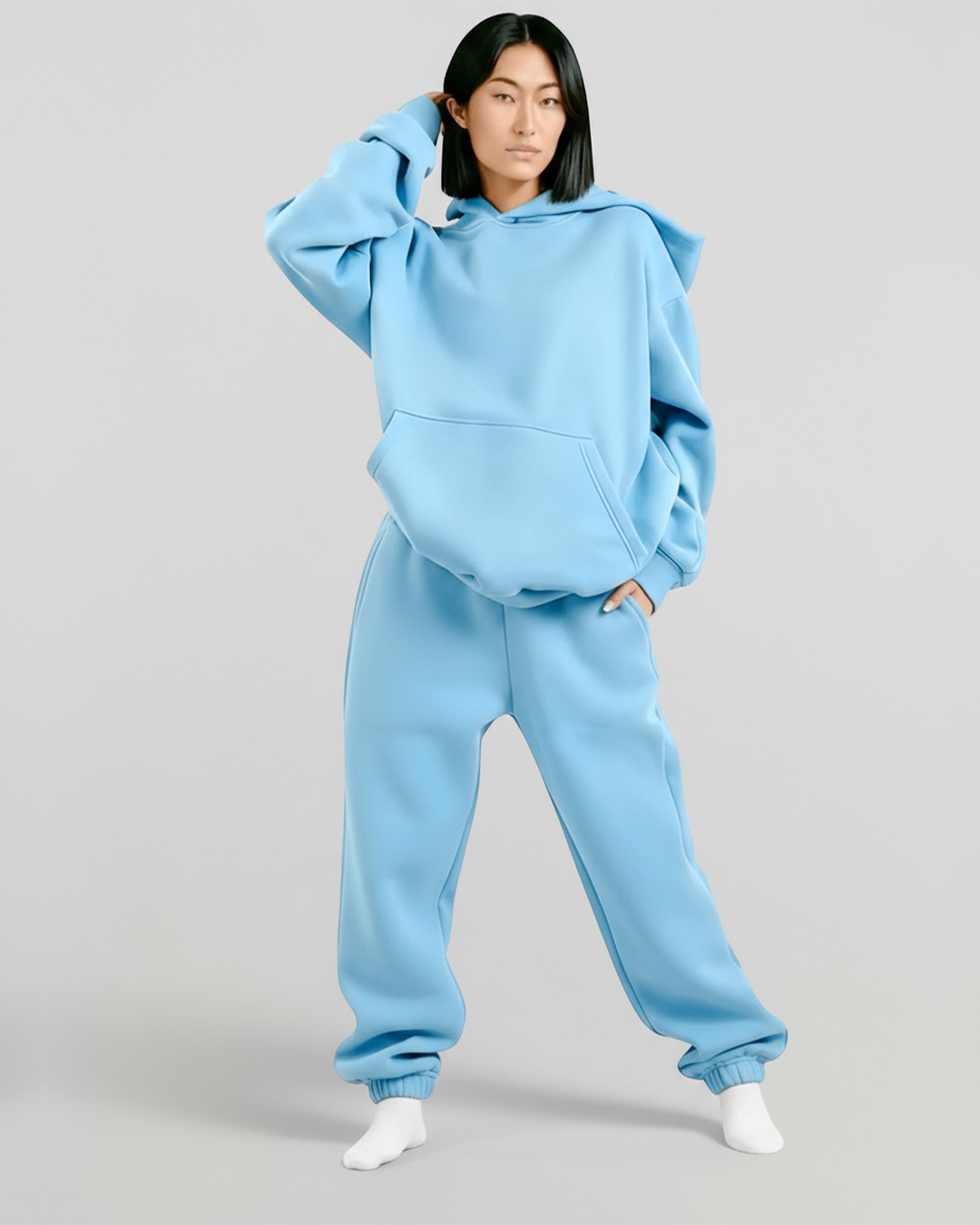 MEN'S Cotton Fleece Hoodie - Smokey Blue