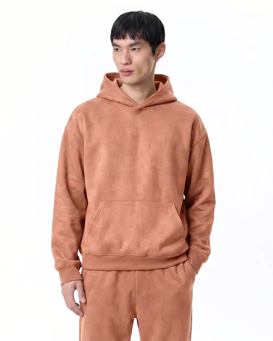Men's Faux Suede Hoodie Wide Legs Sets - Timber