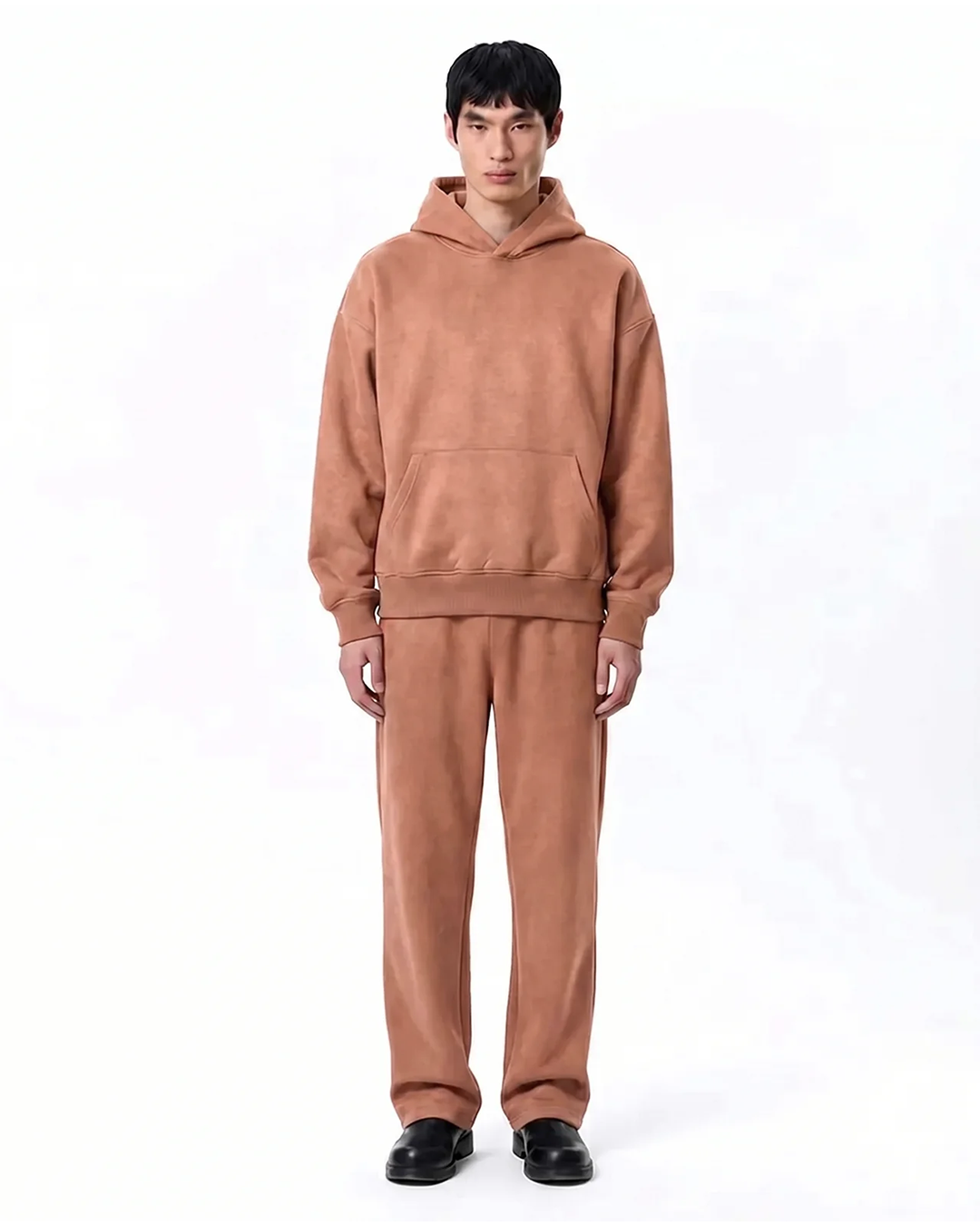 Men's Faux Suede Hoodie Wide Legs Sets - Timber