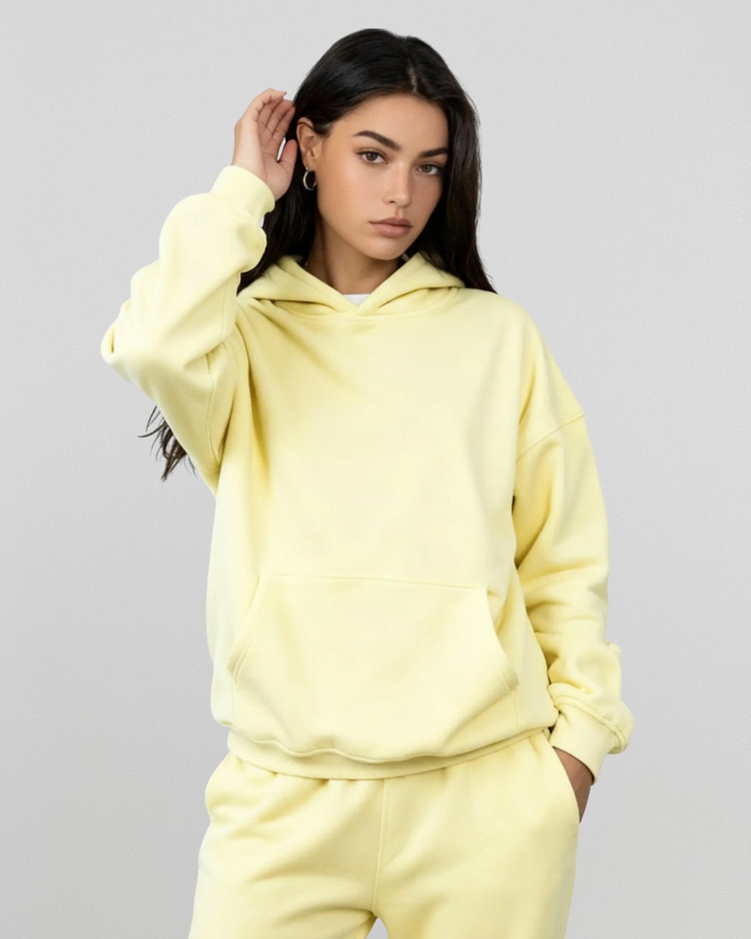 MEN'S Cotton Fleece Hoodie - Yellow - Cream