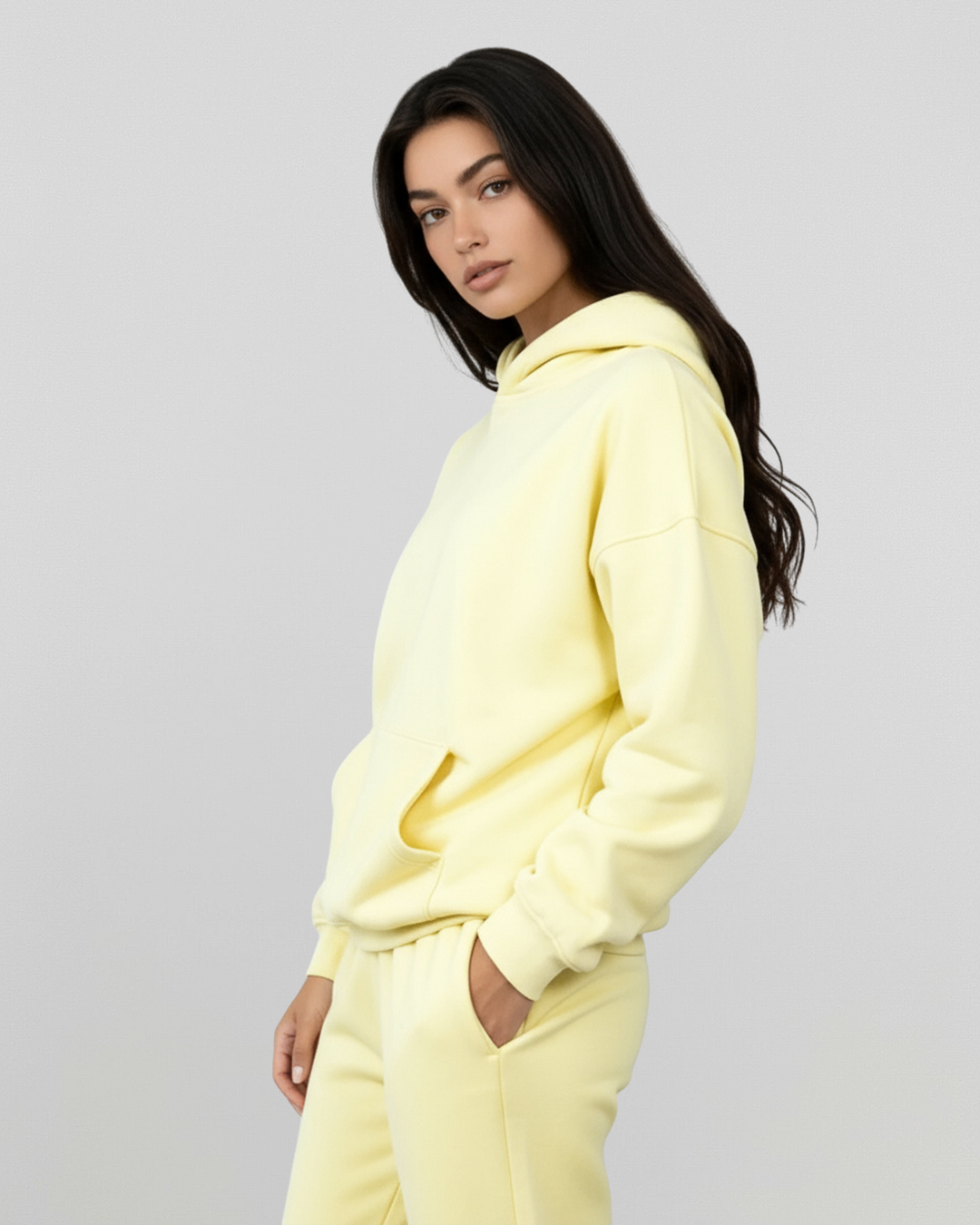 MEN'S Cotton Fleece Hoodie - Yellow - Cream