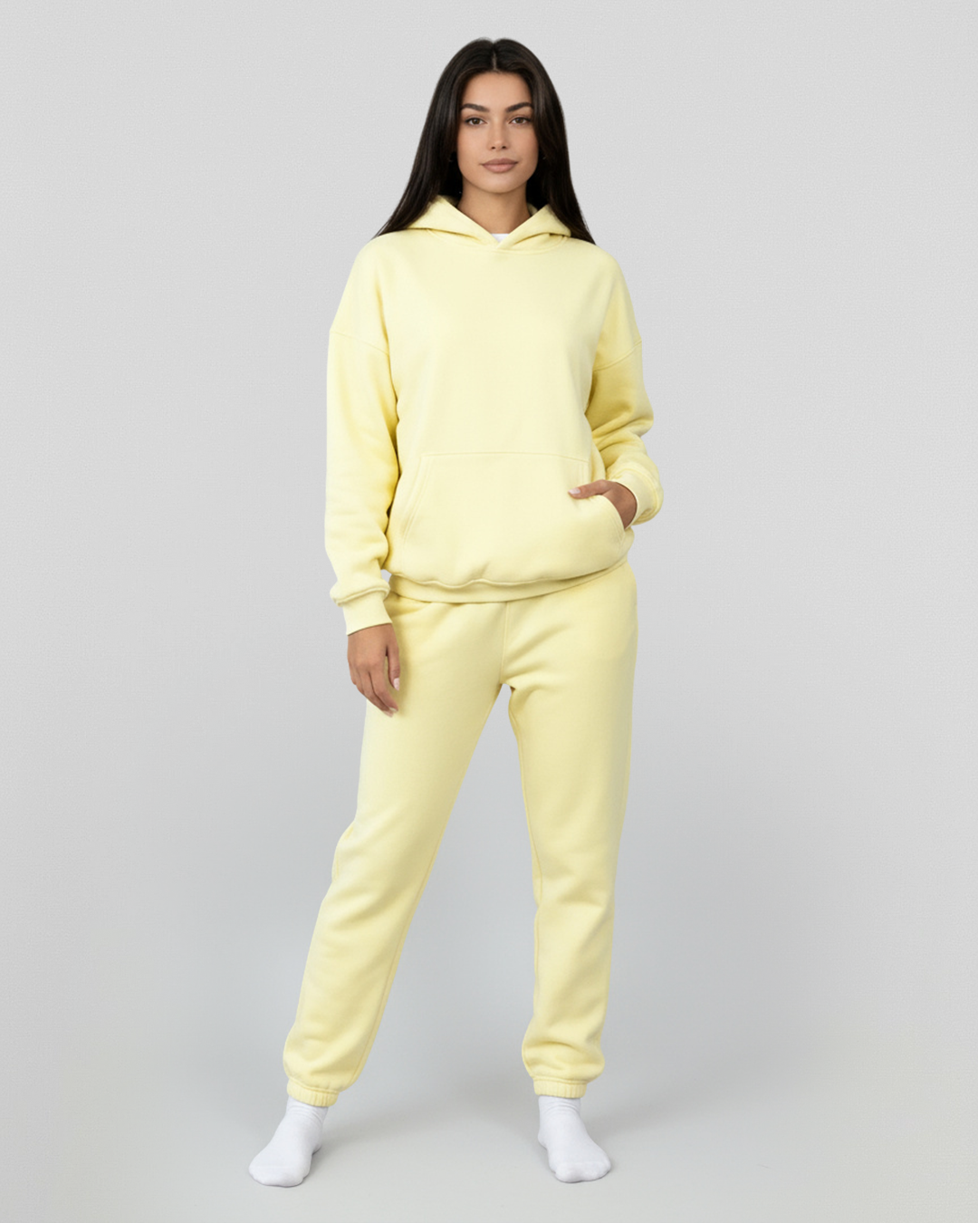 MEN'S Cotton Fleece Hoodie - Yellow - Cream