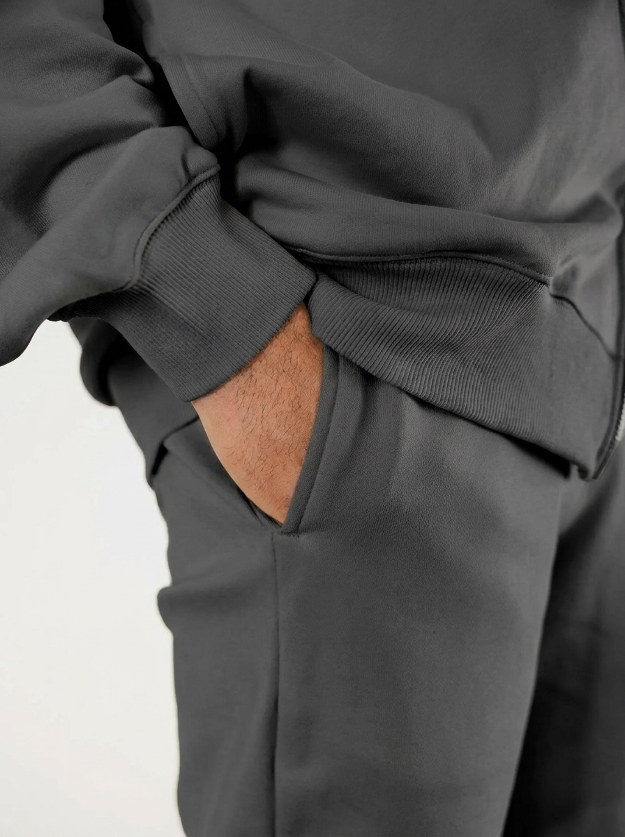 French Terry Double Zip Up - Dark Grey