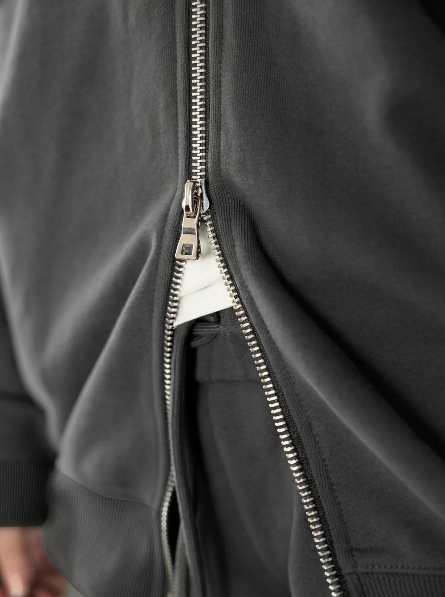 French Terry Double Zip Up - Dark Grey