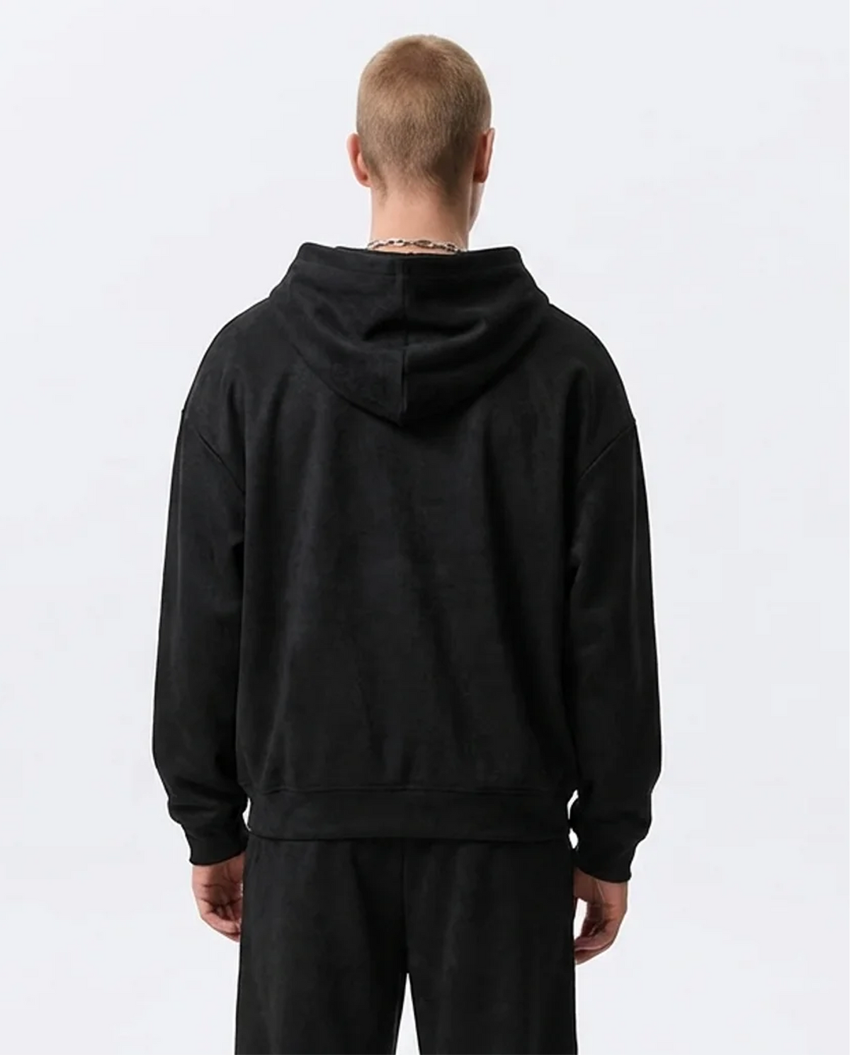 Men's Faux Suede Hoodie Wide Legs Sets - Black
