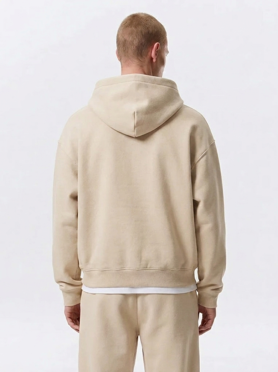 Men's Cotton Fleece Double-Zip Hoodie Wide-Leg Set - Sand